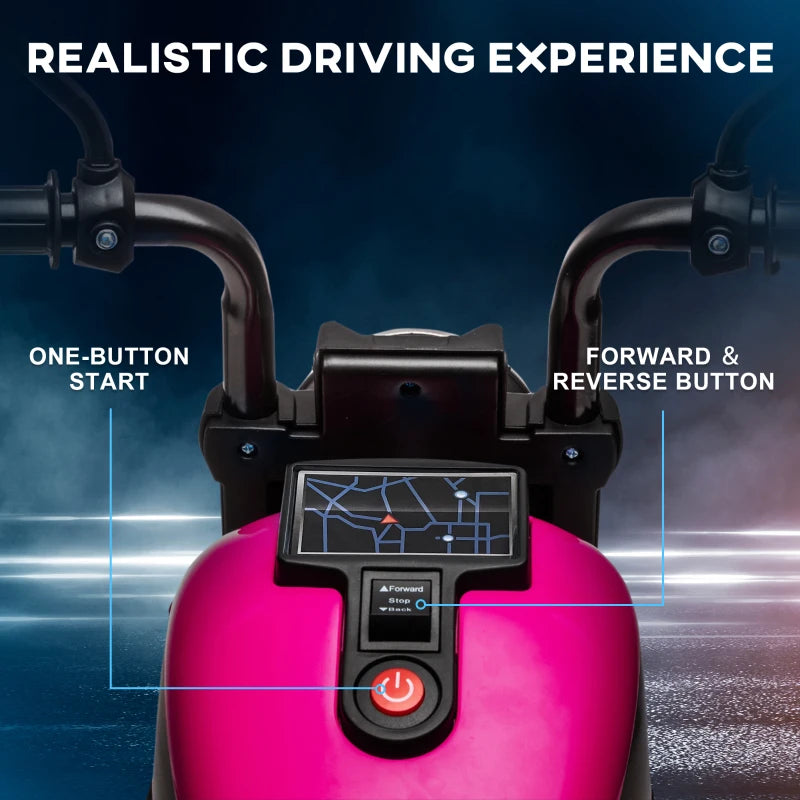 6V Electric Motorbike for Kids with Training Wheels and One-Button Start in Pink