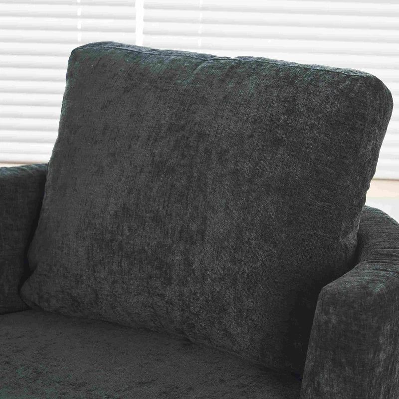 Dark Grey Chenille Swivel Recliner with Back Cushion and Thick Foam Pad, Adjustable Faux Leather, 360° Swivel