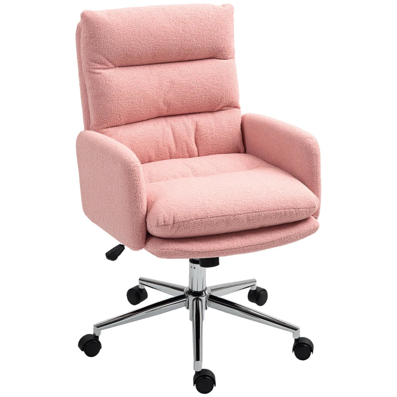 Pink Sherpa Fleece Office Chair 91-99cm Height - Cozy Ergonomic Design for Home & Office Comfort