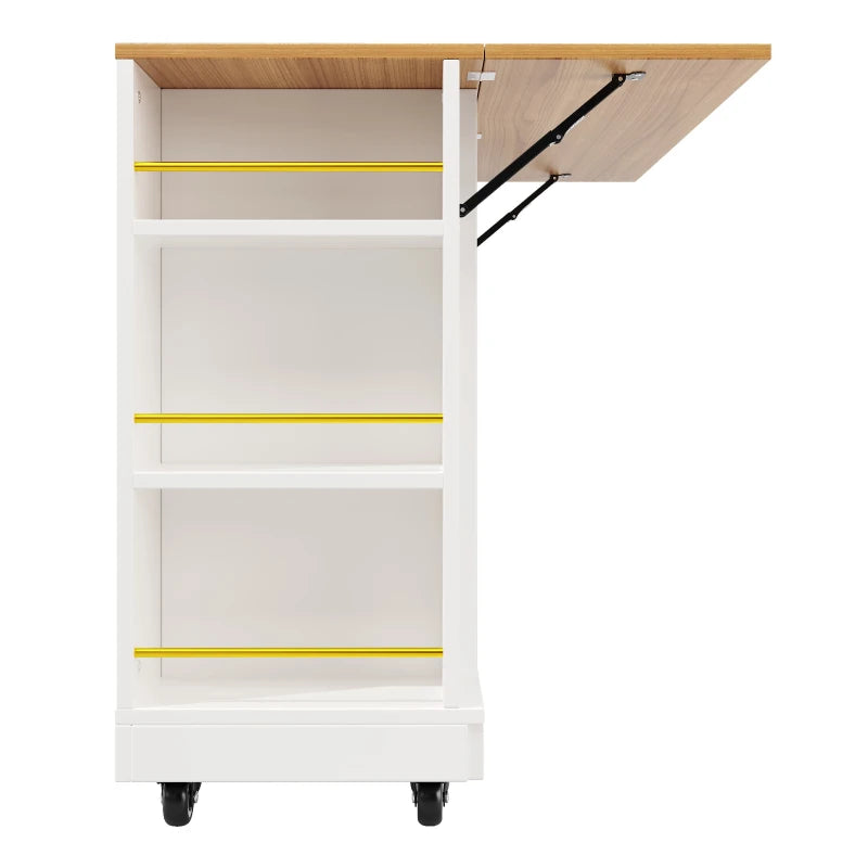 Adjustable Kitchen Island Trolley - Rolling Cart with Drawers & Storage Racks, 120x40x90 cm, White - Easy Stability