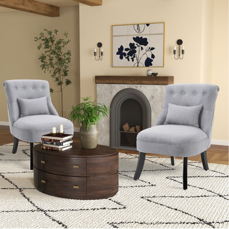 Stylish Grey Fabric Tub Chair with Pillow, Upholstered Single Sofa for Living Room and Bedroom, Set of 2