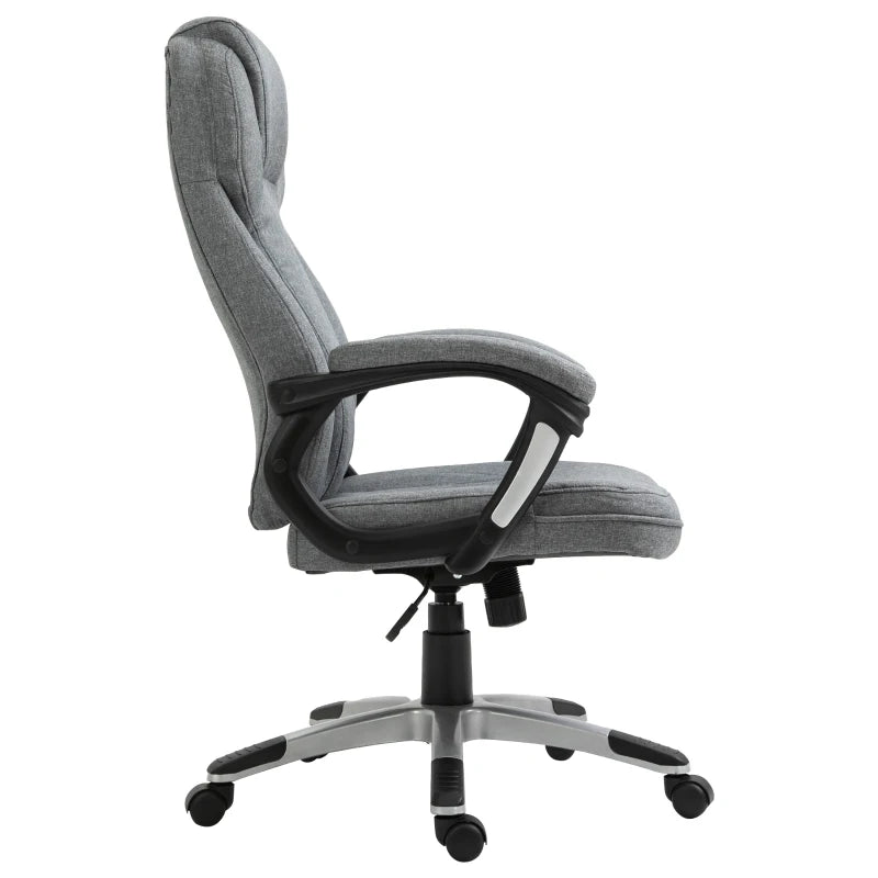 Vinsetto Grey Linen Fabric Office Chair - Height Adjustable Desk Chair with Padded Armrests, Swivel Wheels & Tilt Function
