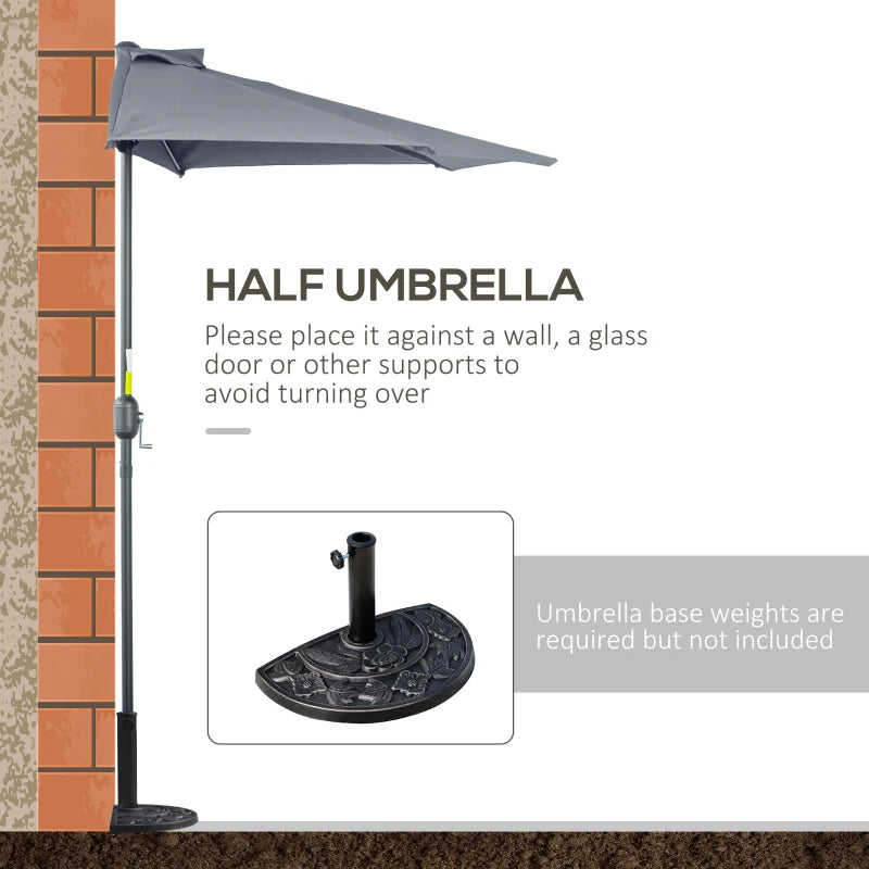 Grey 2.7m Half Garden Parasol with 5 Steel Ribs