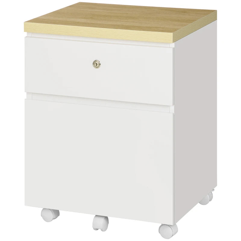 Vinsetto Mobile 2-Drawer Filing Cabinet with Lock & Wheels - White Legal Size File Storage for Home Office & Study