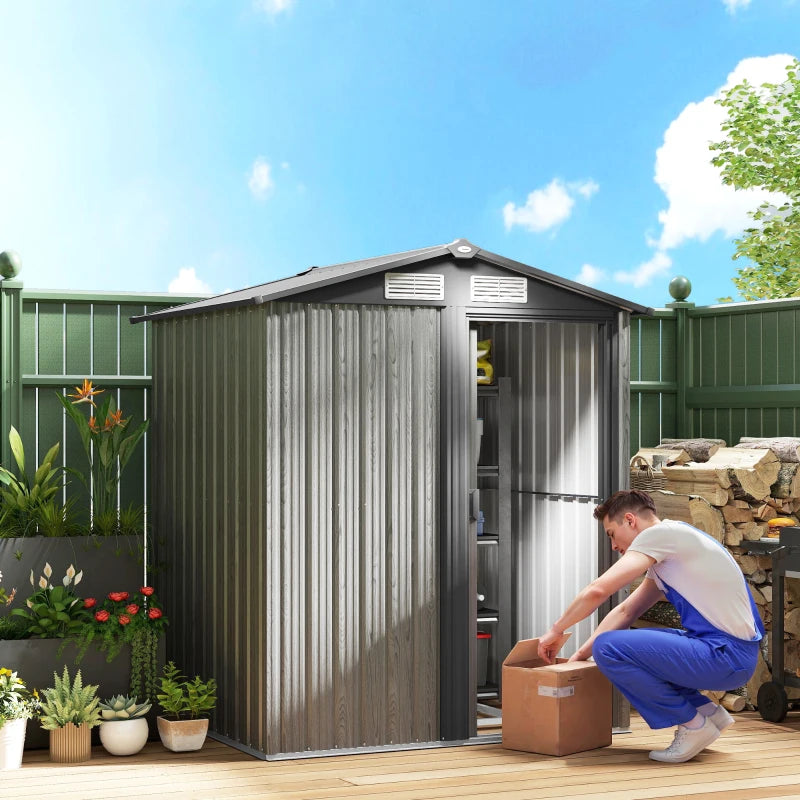 5ft x 4.3ft Outdoor Garden Storage Shed - Grey Wooden Effect, Durable & Weatherproof