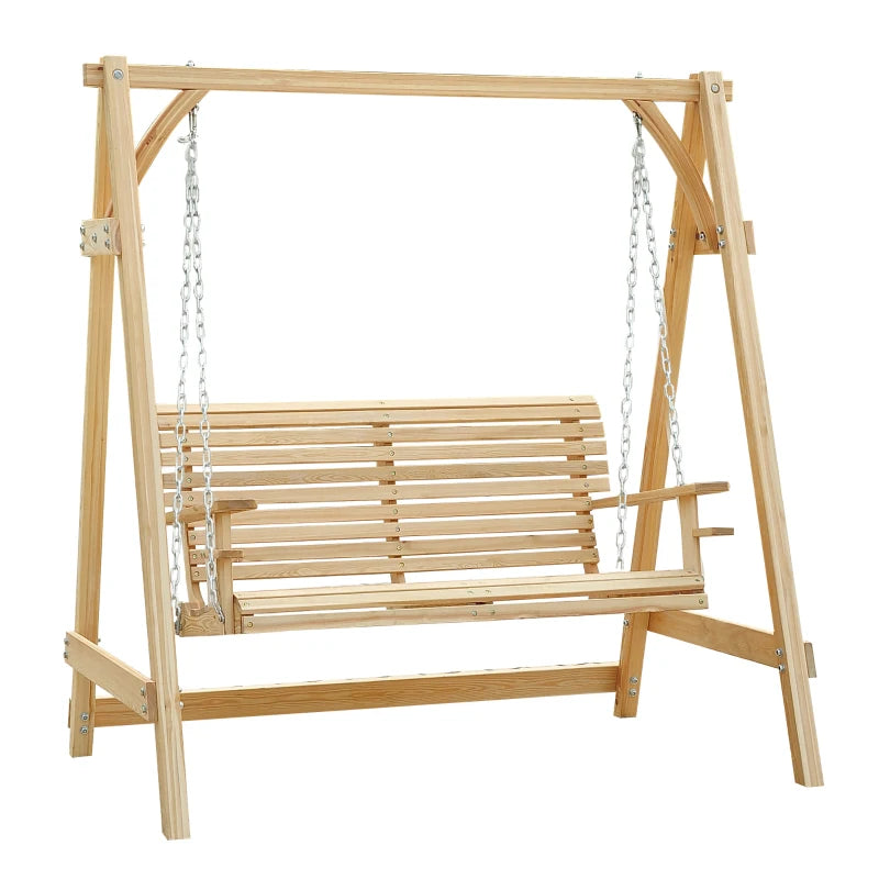 Natural Wood 2-Seater Garden Swing Hammock