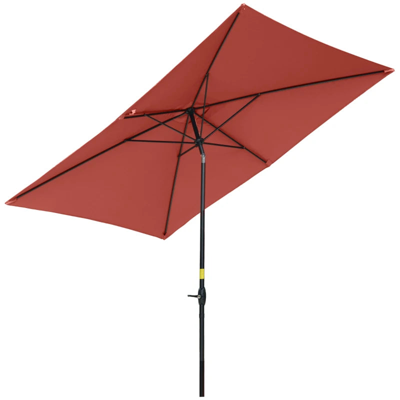 Rectangular Wine Red Garden Parasol Umbrella, 2x3m, Crank Tilt, Aluminium Pole