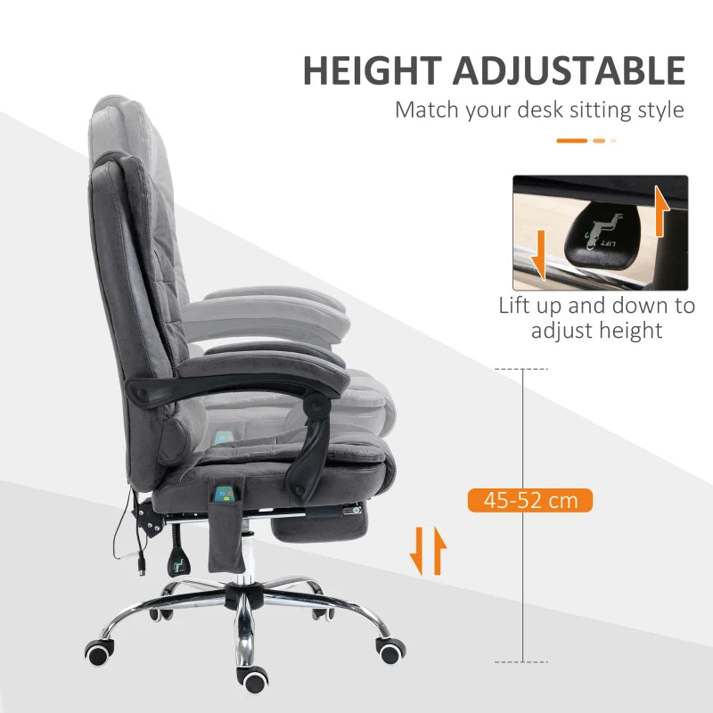 Vinsetto Heated Vibration Massage Executive Office Chair - Adjustable Ergonomic High Back Recliner with Footrest - Dark Grey