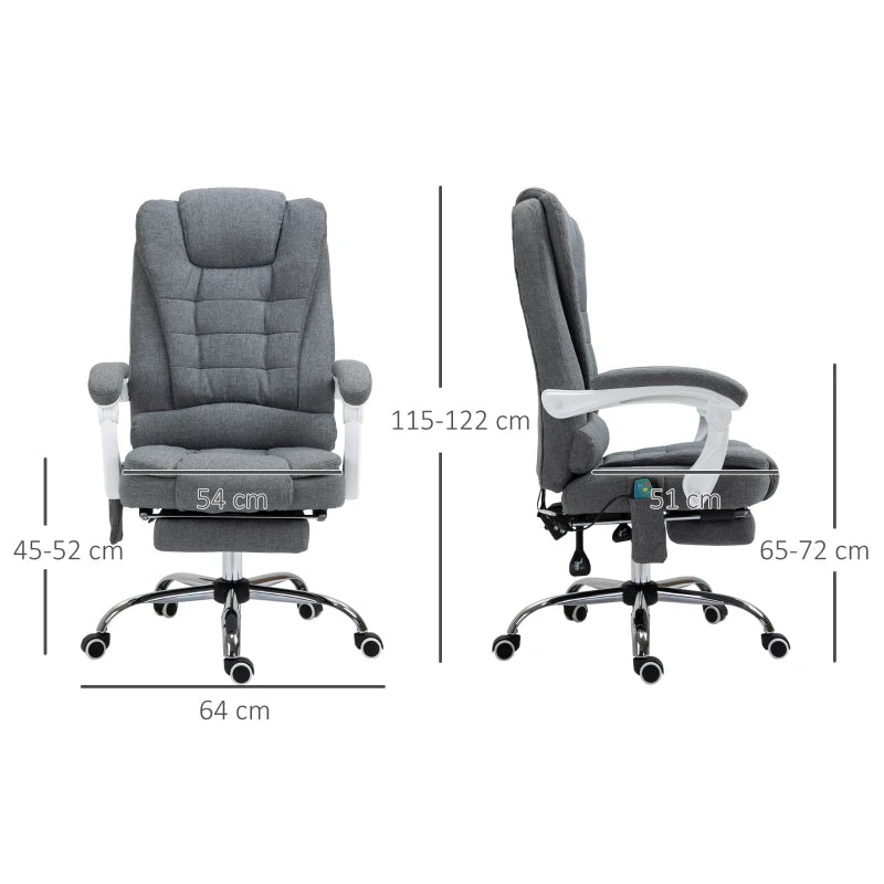 Vinsetto Heated Vibration Massage Executive Office Chair - Adjustable Ergonomic High Back Recliner with Footrest - Grey