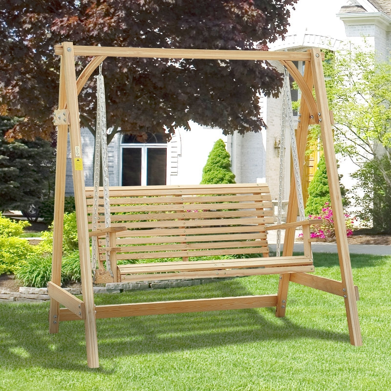 Natural Wood 2-Seater Garden Swing Hammock