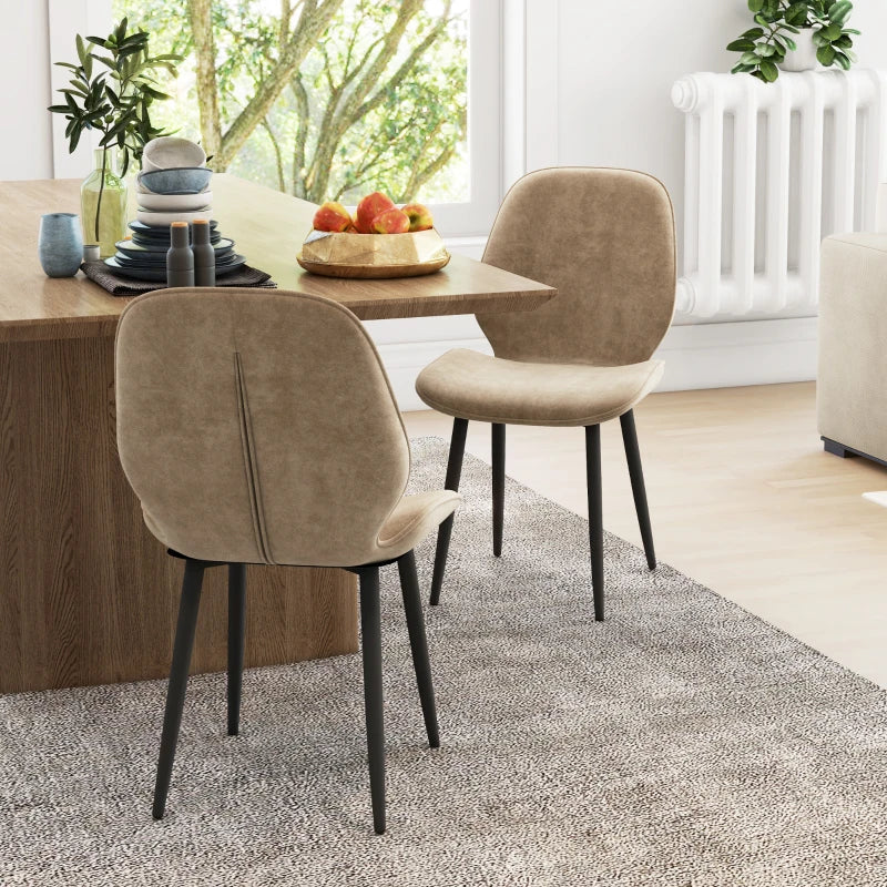 Light Brown Velvet Dining Chairs Set of 2 with Metal Legs - Stylish Dining Room & Living Room Seating