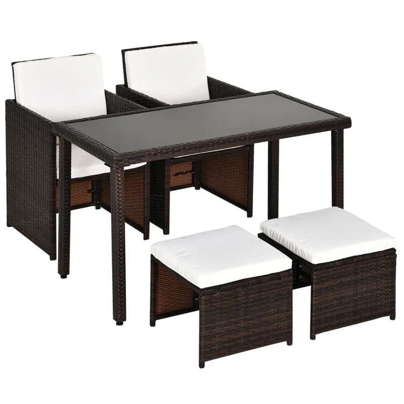 5-Piece Brown Rattan Garden Furniture Set with Dining Table and Cushioned Chairs