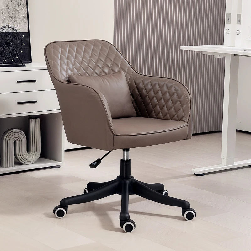 Vinsetto Brown Microfiber Office Chair with Massage Lumbar Pillow, Rolling Wheels - Ideal for Desk, Makeup Vanity & Home Use
