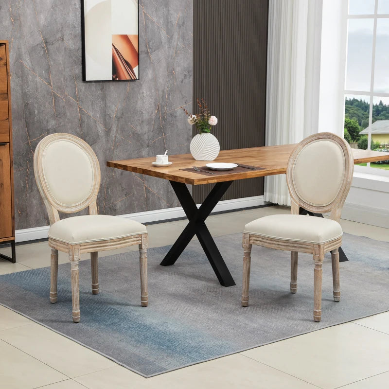 Set of 2 Cream French-Inspired Wooden Dining Chairs - Elegant Rustic Furniture for Dining Room or Kitchen