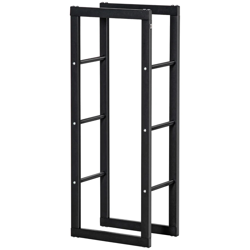Tall Metal Firewood Log Holder Rack - Indoor/Outdoor Fireplace Wood Storage Shelf, Rust-Resistant, Black, 40W x 25D x 100H cm