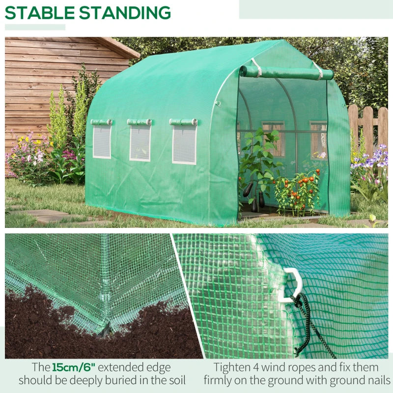 Green Walk-In Garden Poly Greenhouse (3x2m)