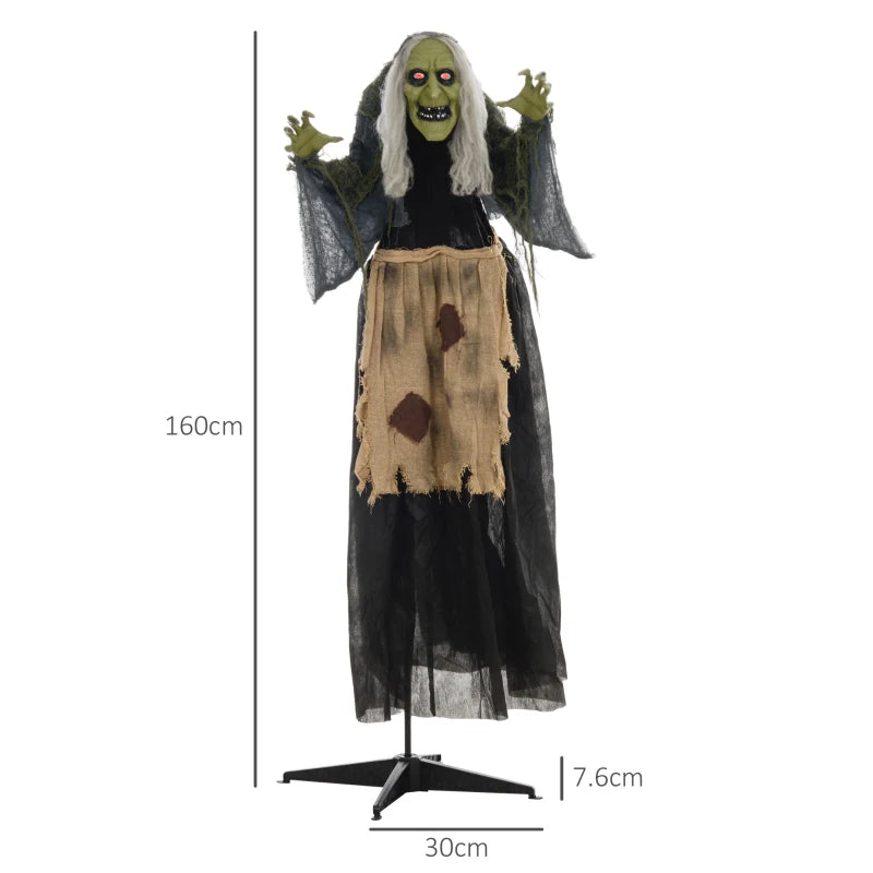5'2" Hunchback Witch Halloween Animatronic with Glowing Eyes - Spooky Decor for Haunted House & Halloween Parties