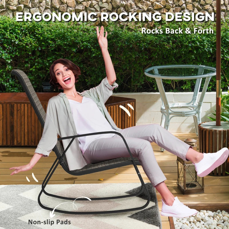 Ergonomic Garden Rocking Chair with Armrests, High Backrest, Steel Frame for Patio & Balcony