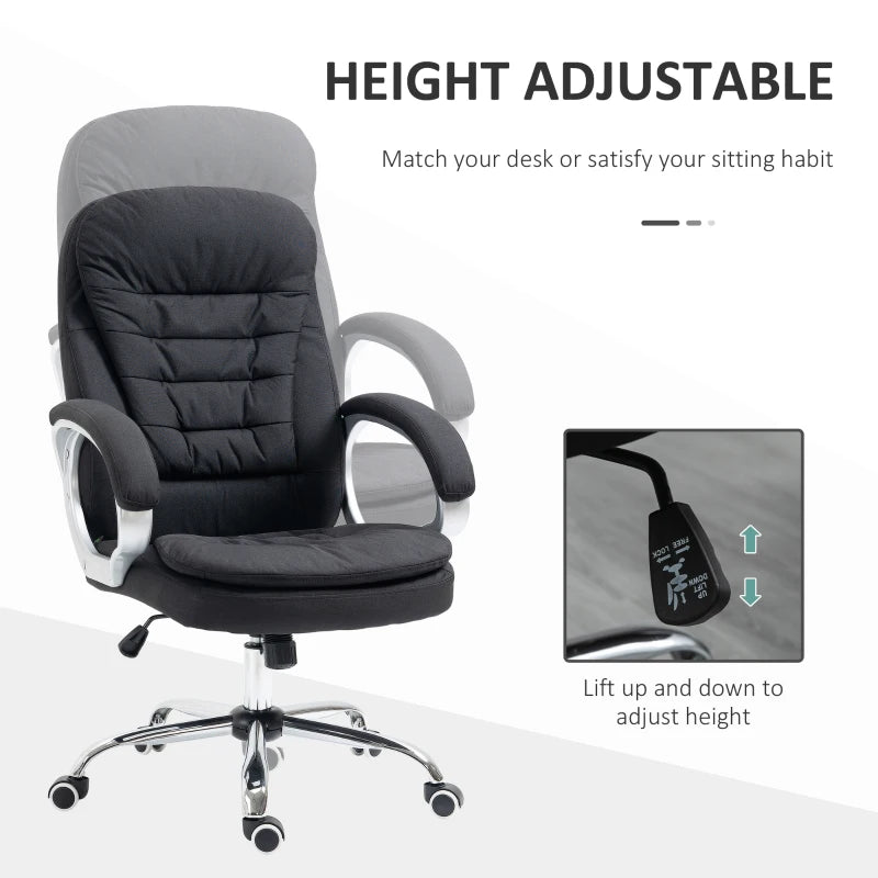 Ergonomic Executive Office Chair - Height Adjustable, Comfortable Fabric Desk Chair for Home Office - Stylish Black Design