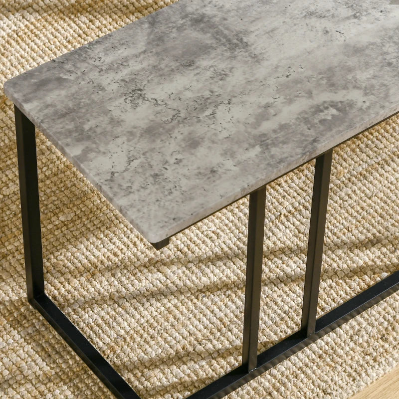 Concrete Effect Dining Table and Chairs Set for 4 - Stylish Kitchen Bench Set with Steel Frame, Grey 4-Piece Dining Room Furniture