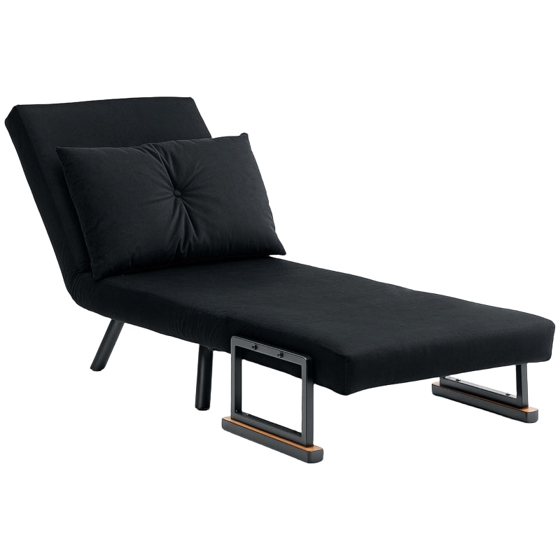 Velvet-Feel Single Chair Bed with Pillow - Stylish Black Design for Comfort and Versatility