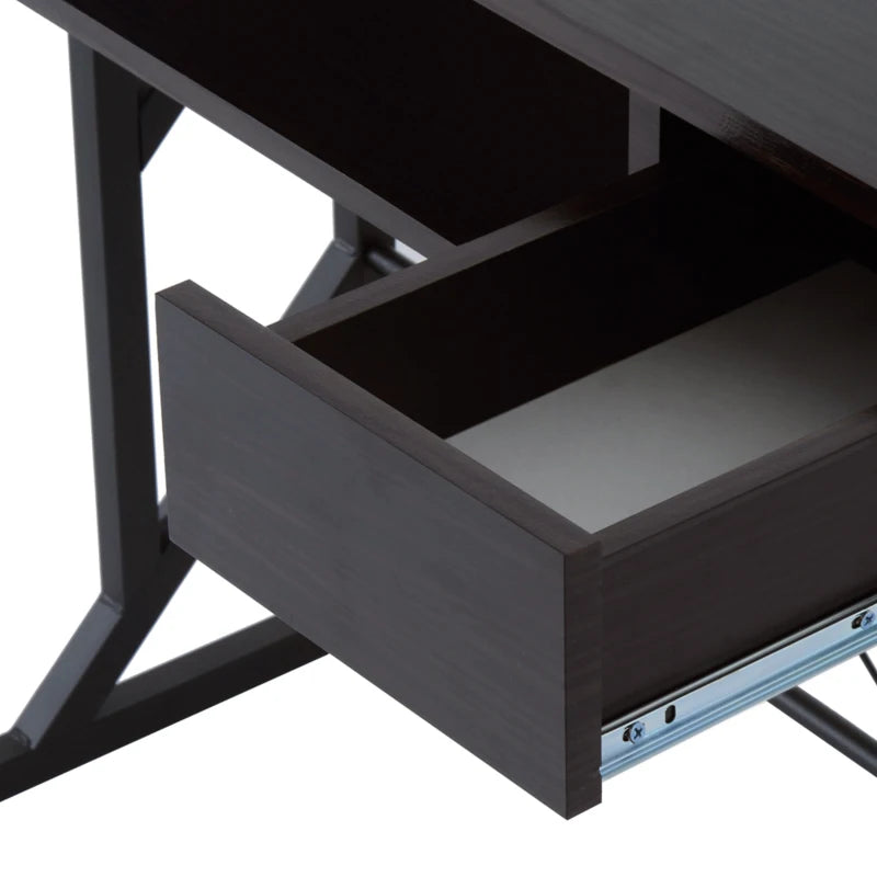 Dark Brown Computer Desk with Display Stand, Sliding Keyboard Tray, Host Box Shelf - Stylish Home Office Workstation