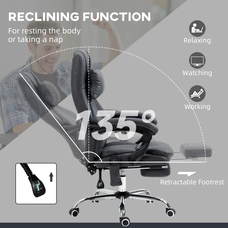 Vinsetto Dark Grey Office Chair with Lumbar Massage, 135° Recline, Adjustable Headrest, Retractable Footrest, Padded Seat, Metal Base