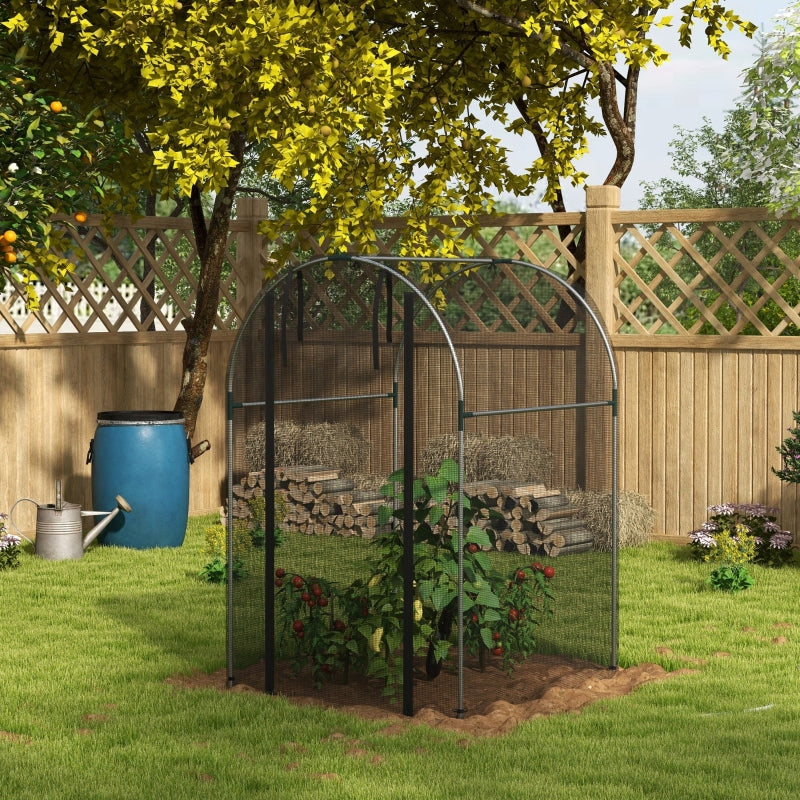 Black Steel Fruit Cage Plant Protection Tent with Zipped Door, 1.2 x 1.2 x 1.9m