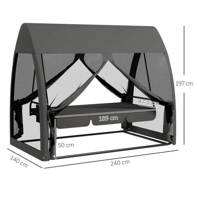 Grey 3-Seater Convertible Swing Chair with Canopy