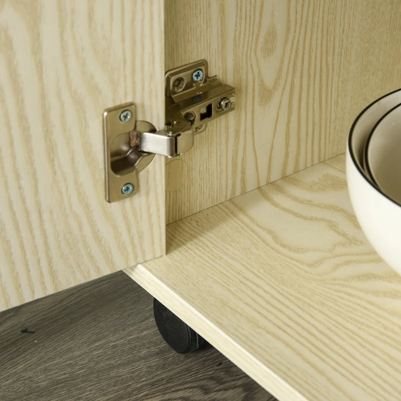 Modern Oak Kitchen Storage Unit - Microwave Stand Trolley Cart with Locking Wheels & Shelf for Living Room/Dining Room