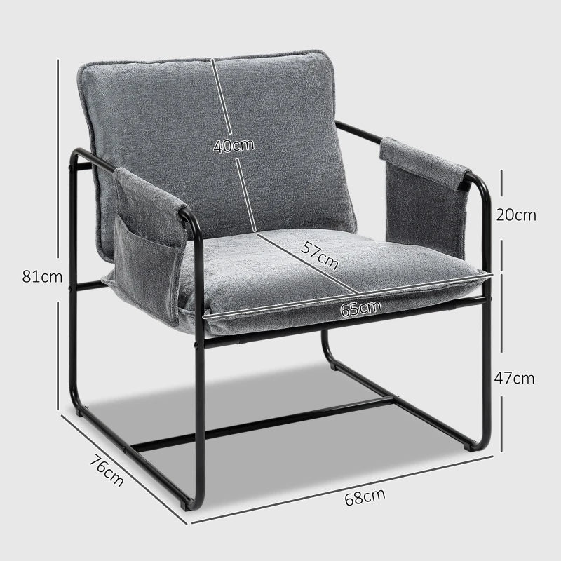 Minimalist Grey Padded Accent Chair with Convenient Pockets for Stylish Living Spaces