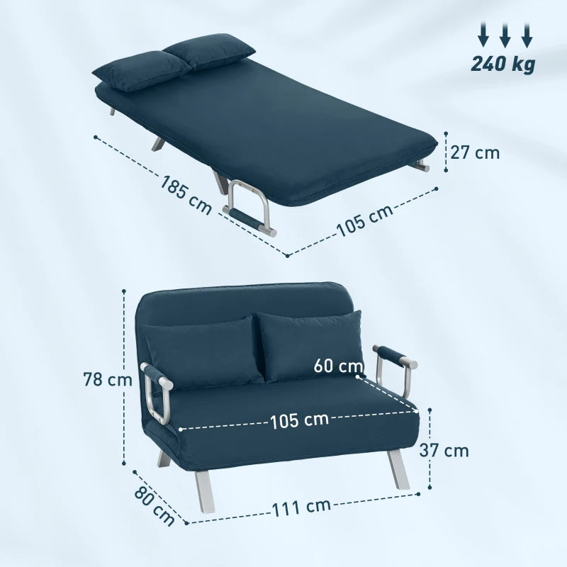 Navy Blue Two-Seater Click-Clack Sofa Bed for Stylish Living Spaces