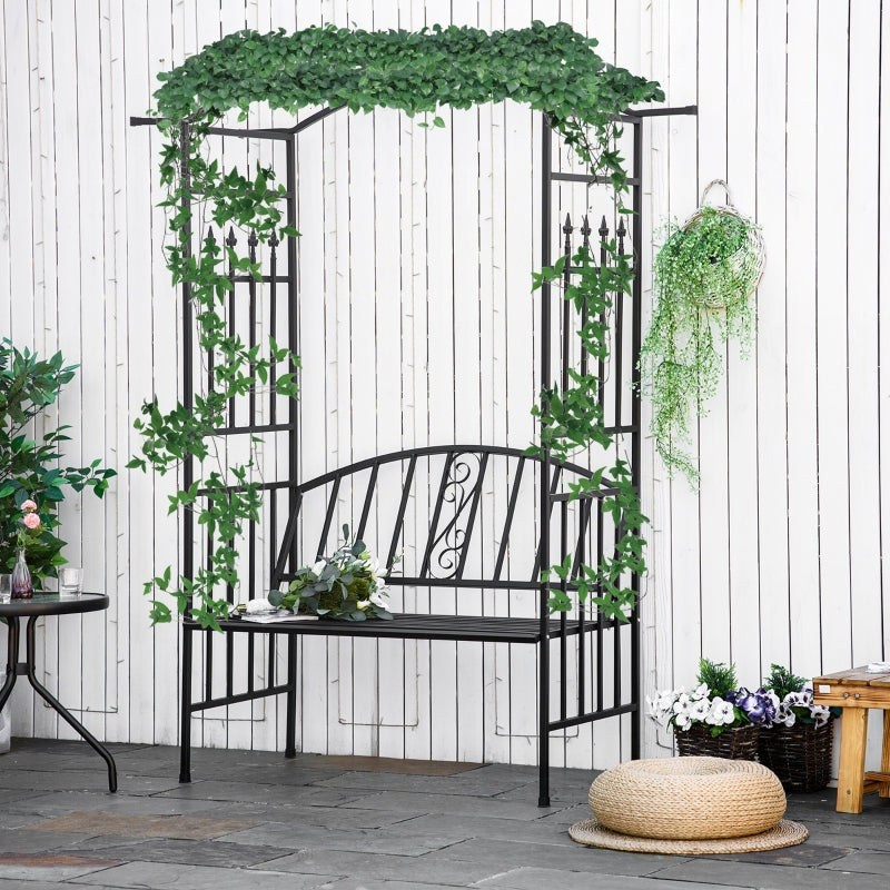 Black Steel Garden Arch with 2-Seater Bench