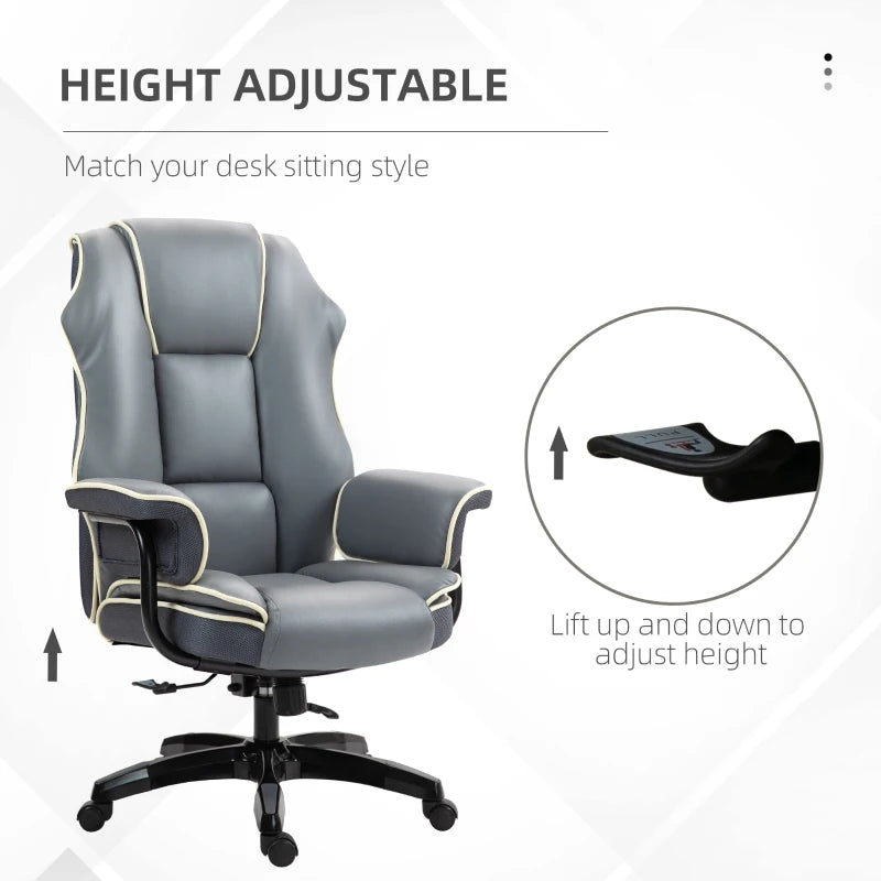 Vinsetto Grey Faux Leather Executive Office Chair with White Contrast Piping - Ergonomic Design for Comfort and Style