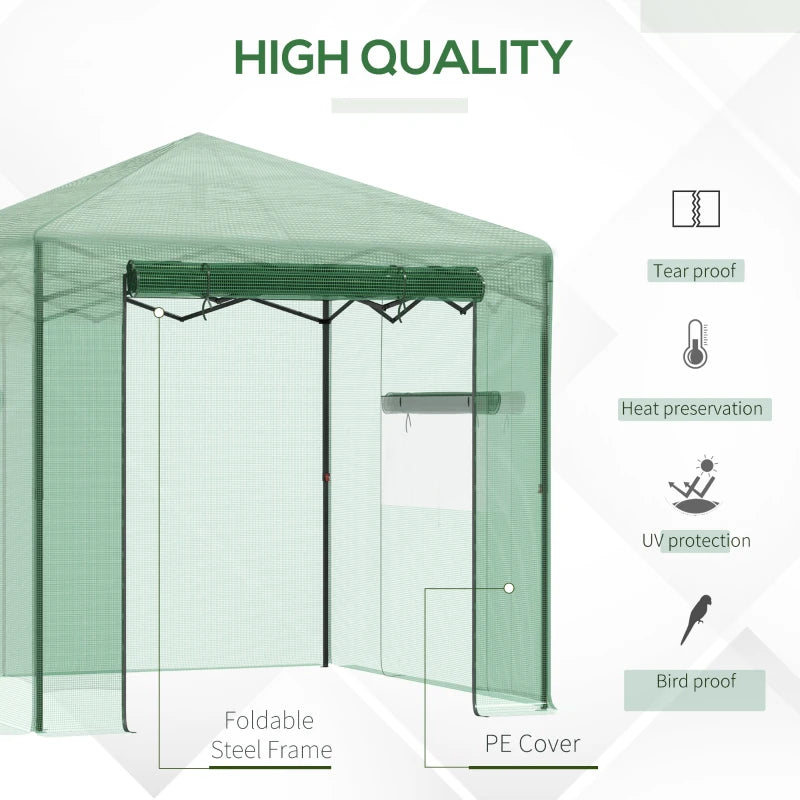 Green Walk-in Tomato Greenhouse, Portable with PE Cover, Steel Frame - 2.4 x 1.8 x 2.4m