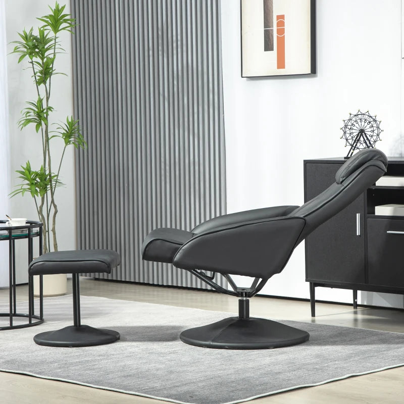 Faux Leather Reclining Chair with Footstool in Black - Stylish Comfort for Your Living Room