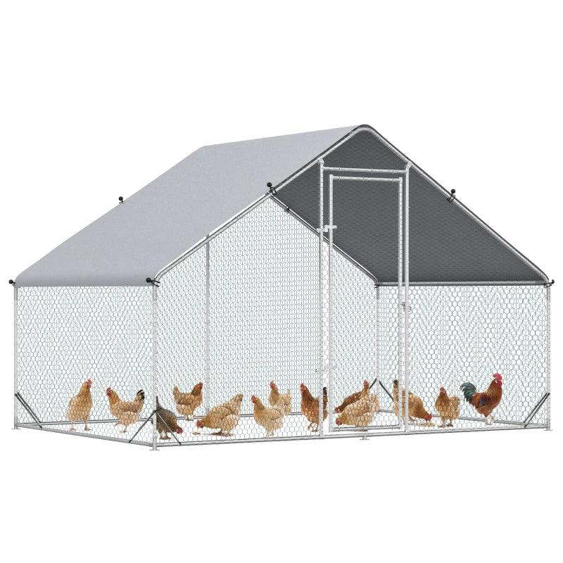 Galvanised Walk-in Chicken Coop & Rabbit Hutch - 3x2x2m Poultry House with Water-Resistant Cover for Garden