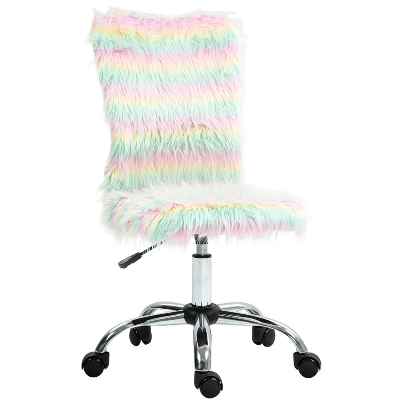 Fluffy Unicorn Desk Chair - Armless Adjustable Height Makeup Vanity Chair with Rolling Wheels for Home Study & Bedroom