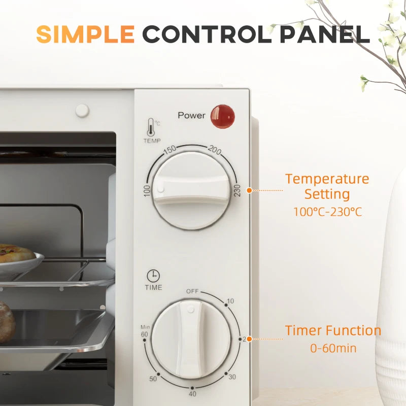 Compact 9L Mini Oven & Electric Grill - Adjustable Temp, Timer, Dishwasher Safe Tray, 750W, Cream Color - Perfect for Small Spaces