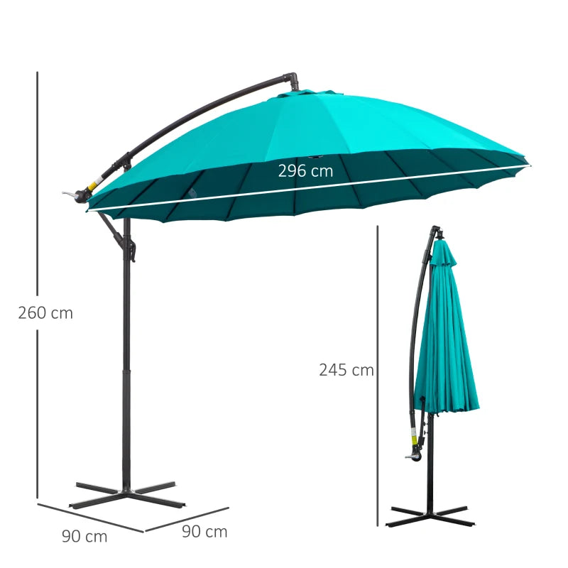 Green 3m Cantilever Patio Umbrella with 18 Ribs & Vents