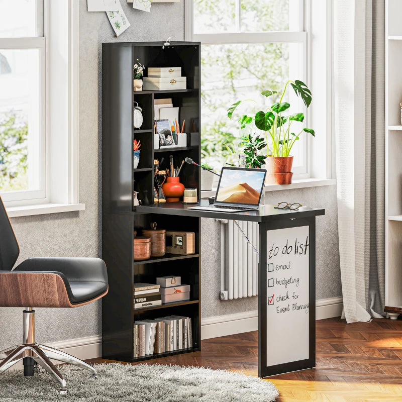Modern Black Three-Part Work Desk with Storage and Writing Board - Stylish Home Office Furniture for Productivity