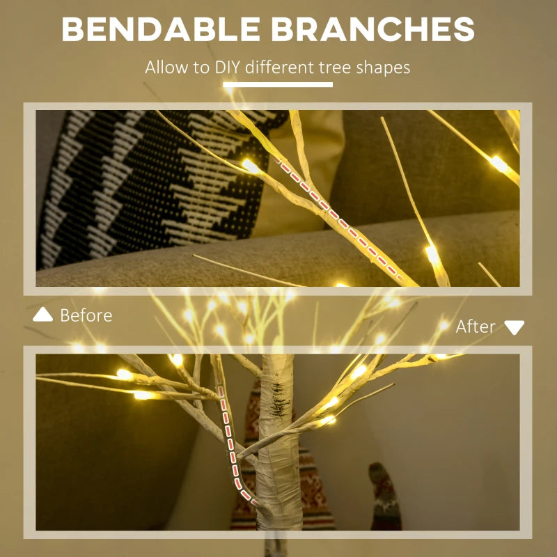 4ft Pre-Lit Artificial White Birch Tree with Warm White LED Lights - Indoor & Outdoor Decorative Lighting