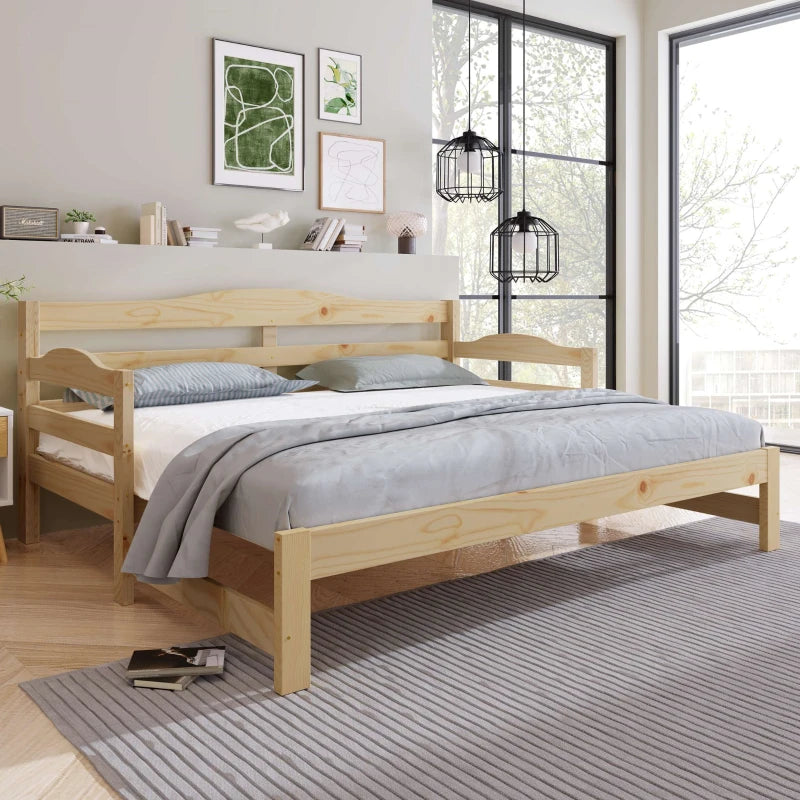 Natural Solid Pine Wood Daybed with Pull-Out Trundle - Versatile Sofa Bed, 196x98-182x73 cm, Durable MDF Construction
