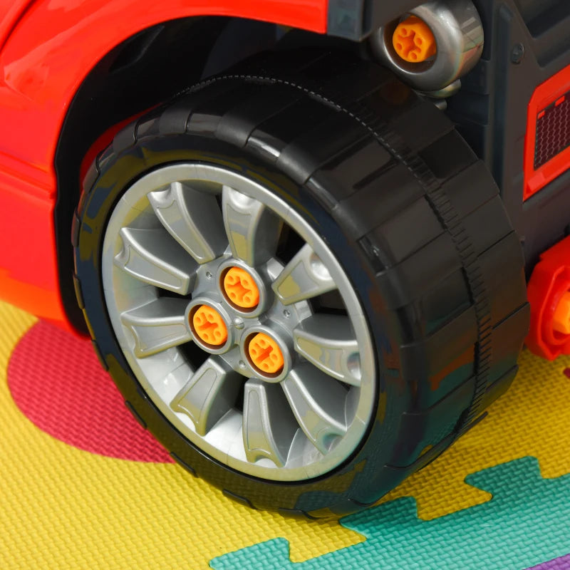Kids Truck Engine Toy Set Educational Car Service Station Playset Take Apart Workshop with RC Car Key Steering Wheel Horn Light for Toddlers Ages 3 to 5 Red