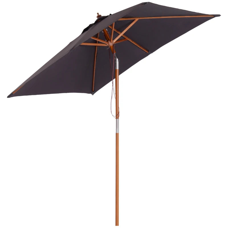 Grey 2m x 1.5m Tilting Garden Parasol Umbrella with Wood and Bamboo Frame