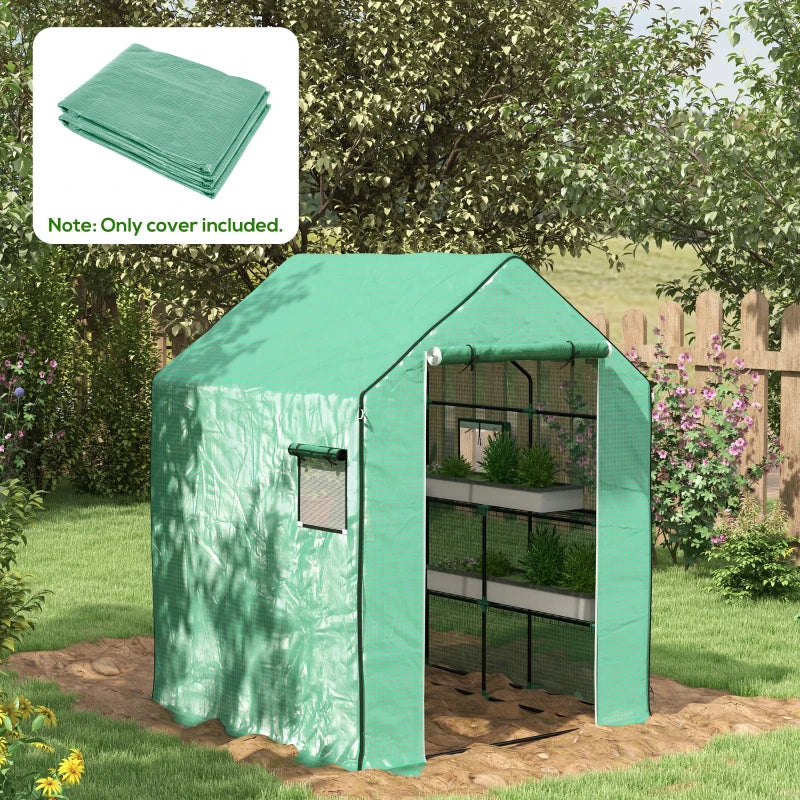 Greenhouse Cover Replacement with Roll-up Door and Windows, 140 x 143 x 190cm, Green