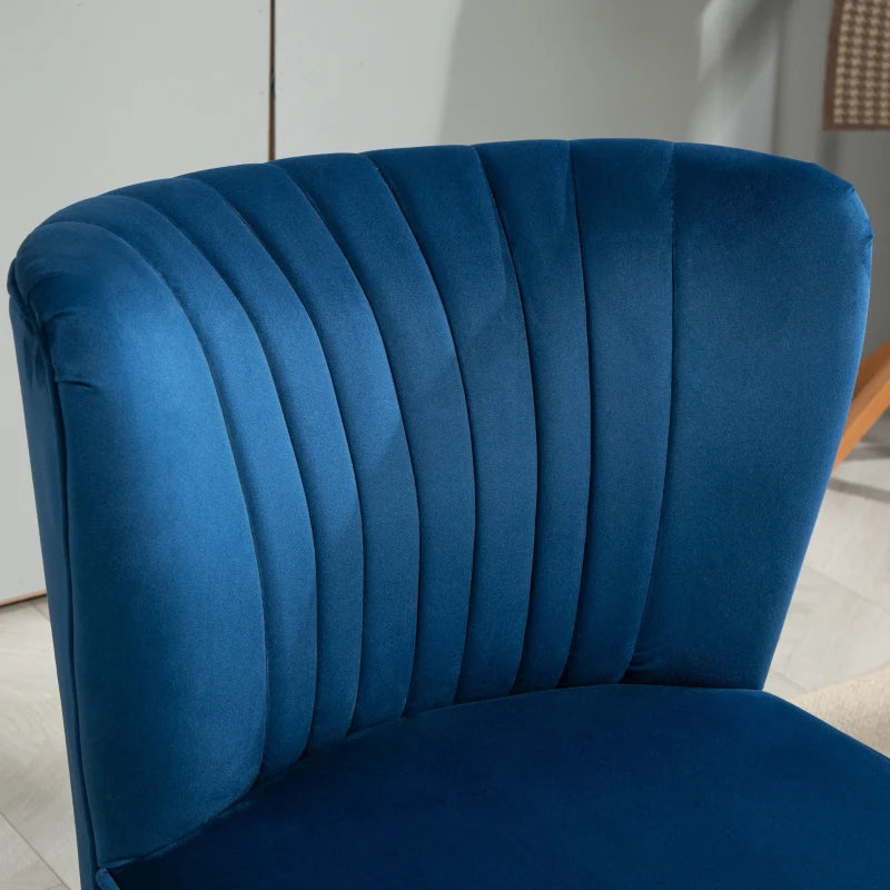 Modern Fabric Accent Chair for Living Room with Rubber Wood Legs and Thick Padding in Dark Blue