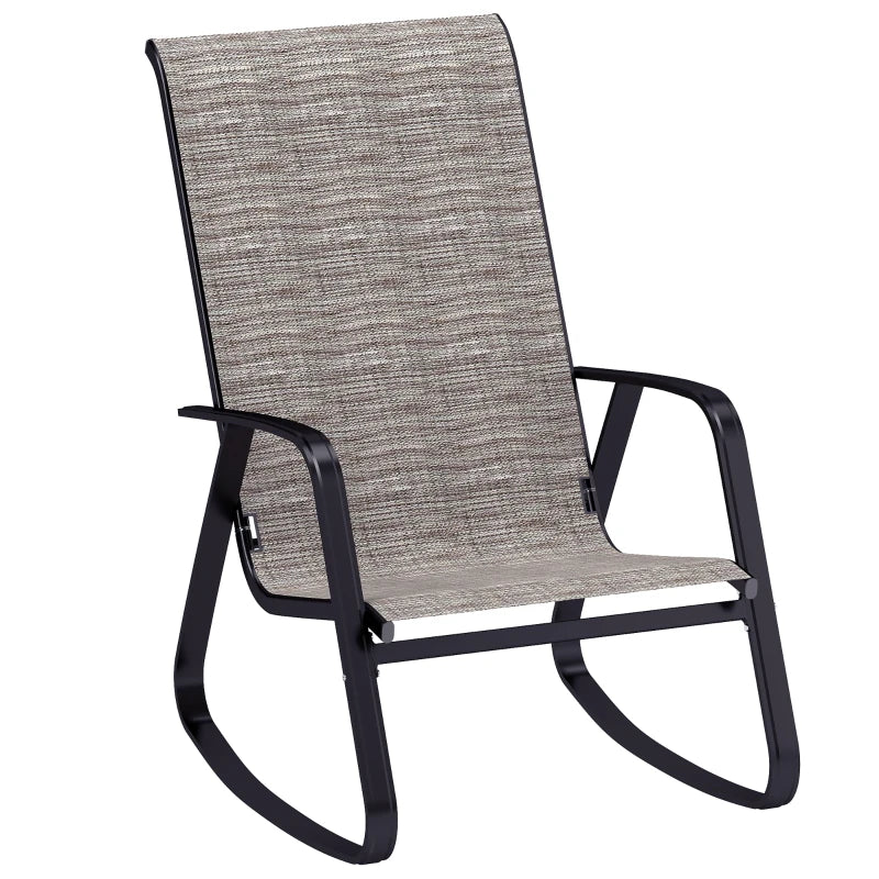 Ergonomic Garden Rocking Chair with Armrests, High Backrest, Steel Frame for Patio & Balcony