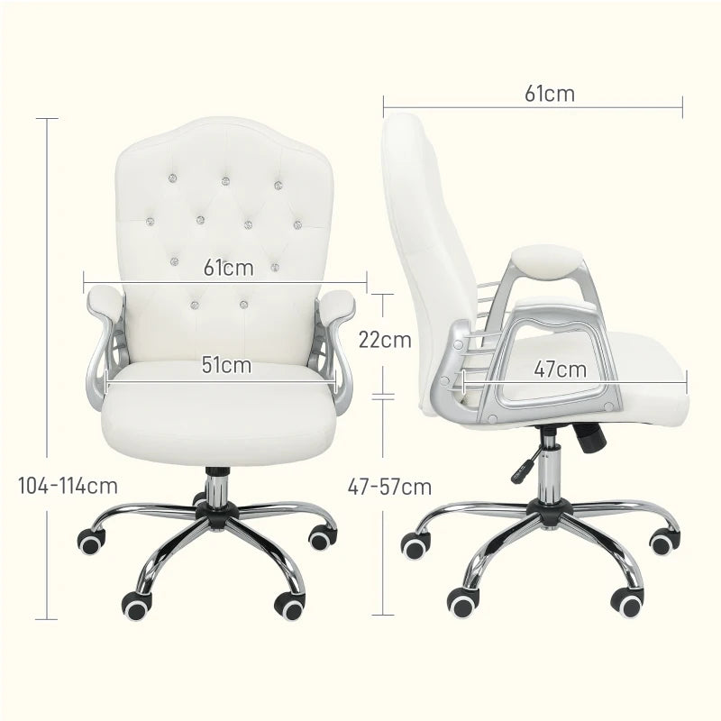 Vinsetto Cream Velvet-Feel Office Chair with Diamante Back - Stylish Ergonomic Design for Home & Office