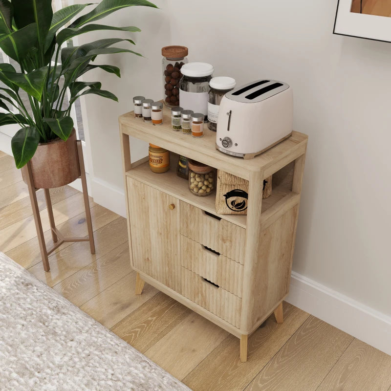 Elegant Small Sideboard with Drawers & Adjustable Shelf - Natural Wood Finish for Stylish Storage Solutions